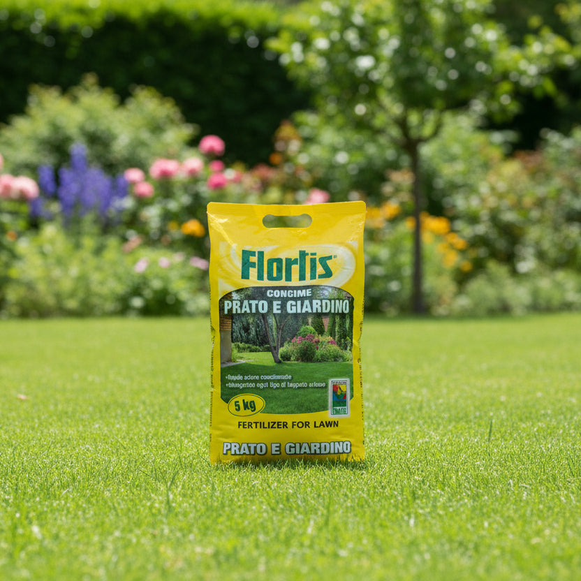 Flortis Prato e Giardino fertilizante de 5kg para relvados saudáveis e vibrantes.