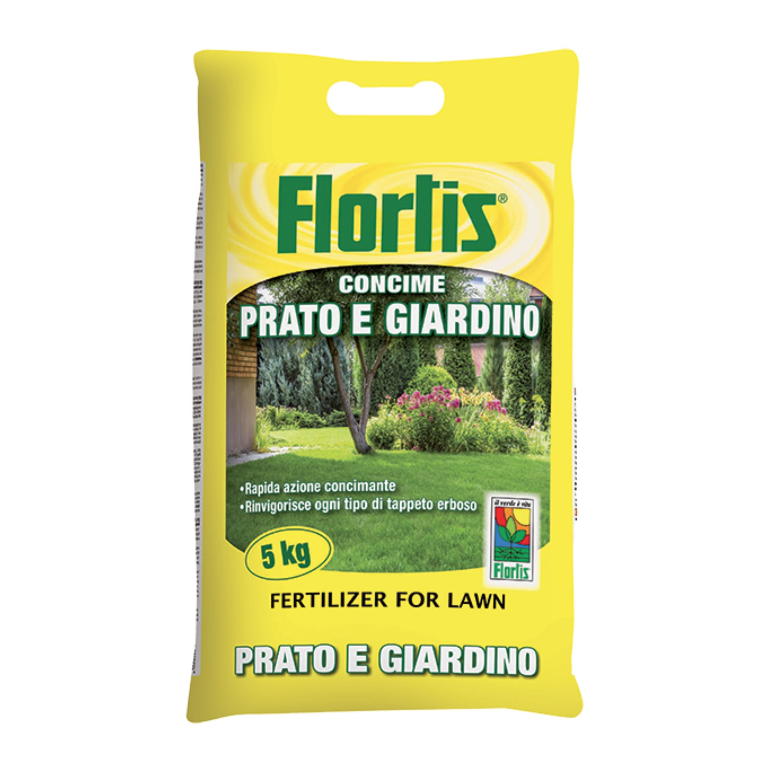 Flortis Prato e Giardino fertilizante de 5kg para relvados saudáveis e vibrantes.