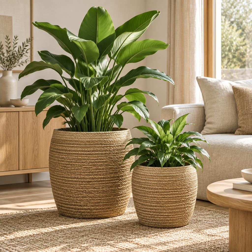 Cesto Redondo para Plantas em Erva-Marinha Natural